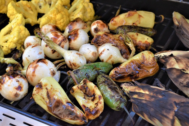Grilled Vegetable BBQ with Onions, Cauliflower, Corn and Peppers - Vegan Recipe