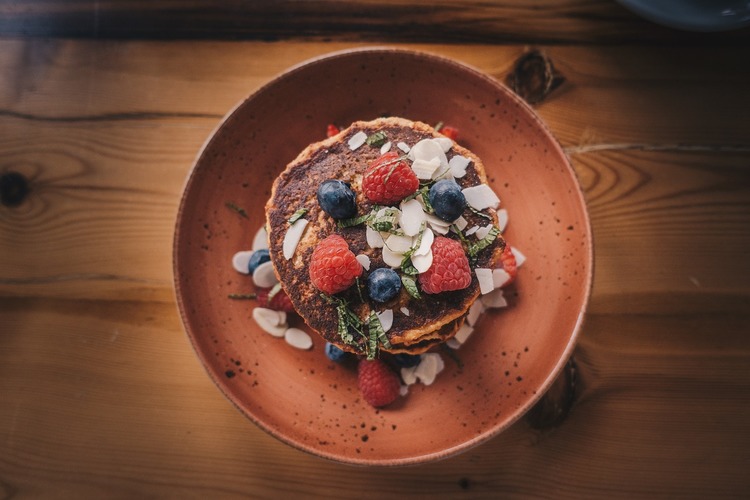 Vegan Recipe - Vegan Almond Flour Pancakes with Raspberries and Blueberries